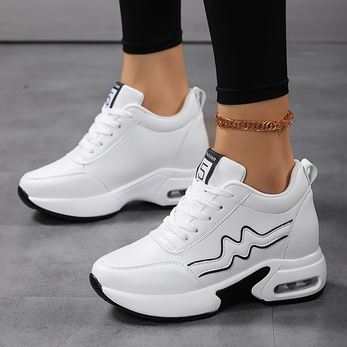 Women'S Platform Sneakers - Thick Platform Shoes with Cushioned Insole & Arch Support, White Lace-Up Sneakers for Everyday, Gym, Office - All-Season Height Increase Footwear, Ladies Sneakers, Gym Footwear, Sleek Design, Comfo