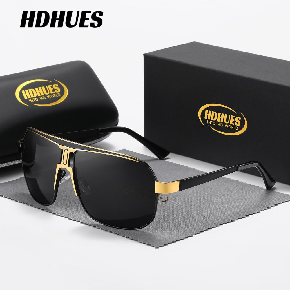 HdHues Unisex Polarized Glasses, Casual Square Oversized Frame, Metal & Acetate, PC Lens, UV Protection, Daily Leisure Sports Glasses with Case