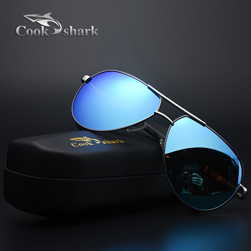 cookshark Men'S Pilot Fashion Glasses - Lightweight Retro Style with Black Frame & Red Accents, TAC Lenses for Travel, Business, Casual Wear - Includes Case & Microfiber Cloth, Travel Eyewear, Stylish Eyewear, Durable Eyeglas