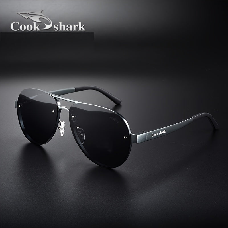 cookshark Men's Retro Pilot Fashion Glasses - Lightweight Oval Frame, Vintage Style with Protective Case - Black & Golden Accents for Casual, Parties, Stylish Logo Detail, Premium Feel Eyewear