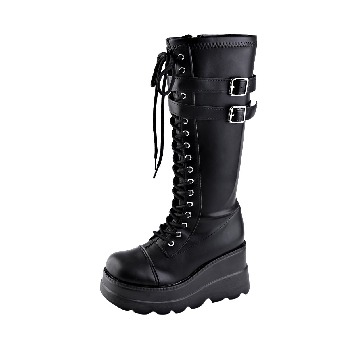 iH2 Women's Winter Platform High-Heel Boots - Thick Platform Wedge (Up to 4cm) with Back Zipper Closure, Round Toe Faux Snow Boots, TPR Sole & Fabric - Dress Boots for Dresses/Coutfits (European/American Style) - Heavy-Duty