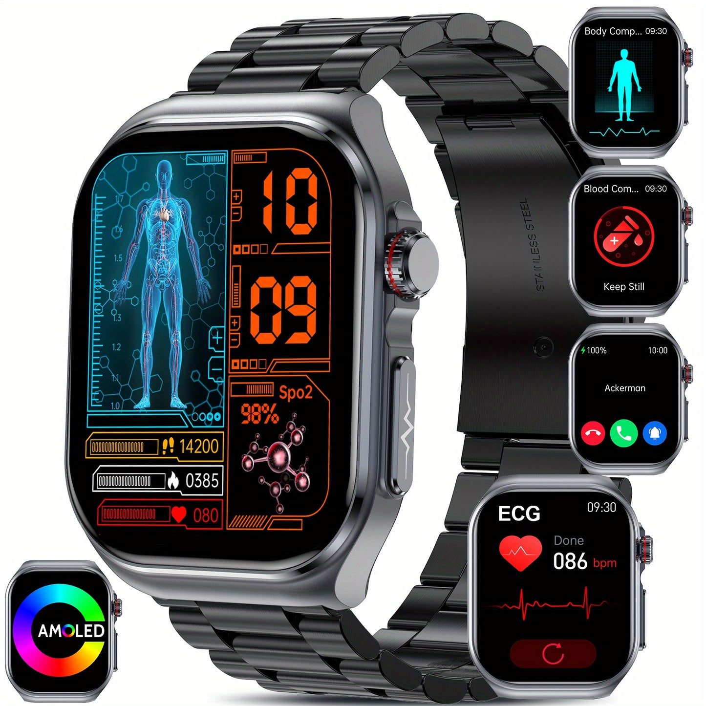 2025 New Smartwatch: 5.18cm AMOLED Large Display, 530mAh Long-Last Battery, BT 5.3 Call, Multi-Sport Modes, Voice Assistant, SOS, Menstrual Tracking, Weather Forecast, Fitness Tracker Watch for Android & IOS, Best Gift for Fa