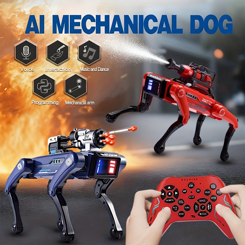 Cool AI robot dog, intelligent voice interactive robot dog, capable of spraying water mist, launching soft arrows, music and dance, programming, robotic arm, technology gift, remote control robot dog, Dog Robot, Robot Dogs Re