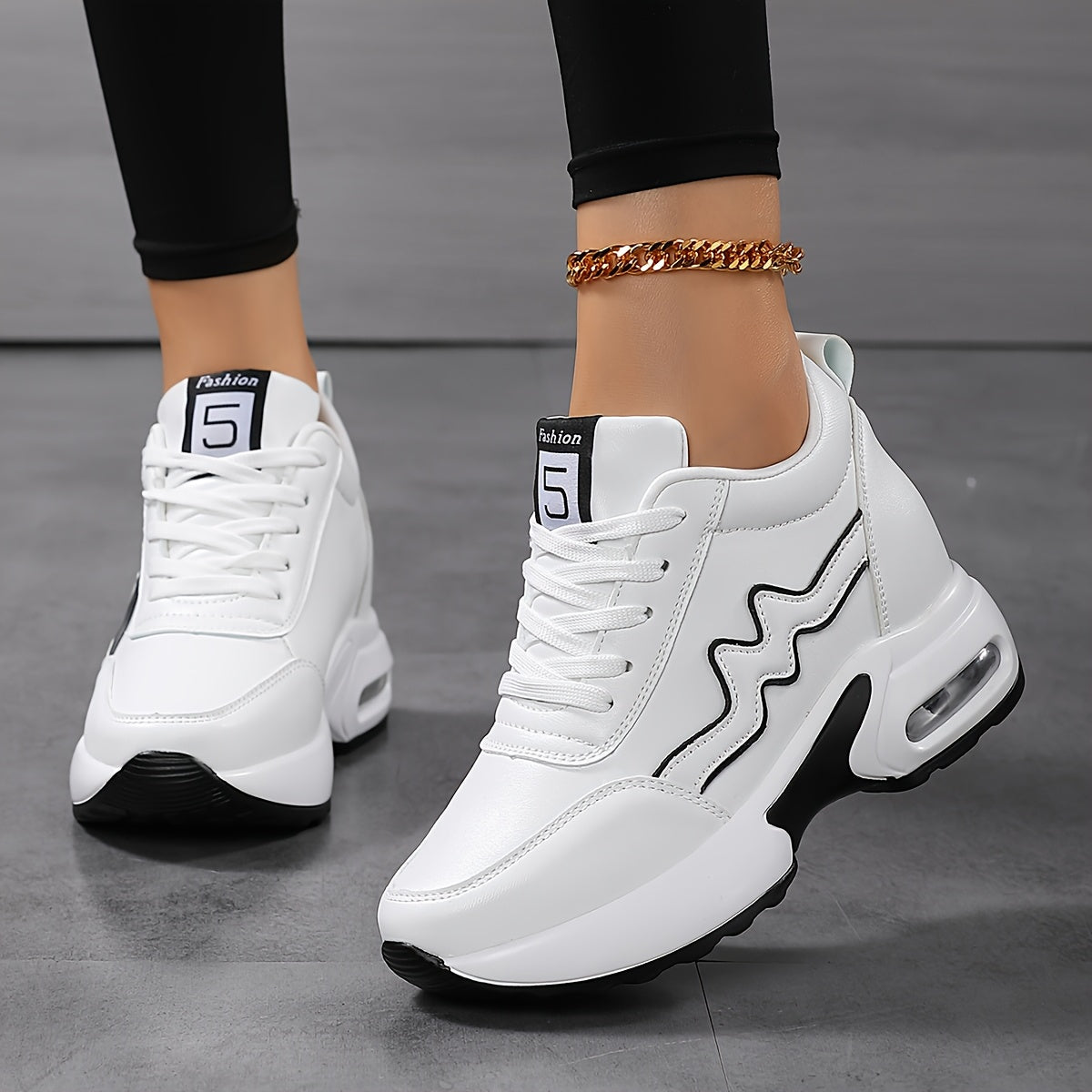Women'S Platform Sneakers - Thick Platform Shoes with Cushioned Insole & Arch Support, White Lace-Up Sneakers for Everyday, Gym, Office - All-Season Height Increase Footwear, Ladies Sneakers, Gym Footwear, Sleek Design, Comfo