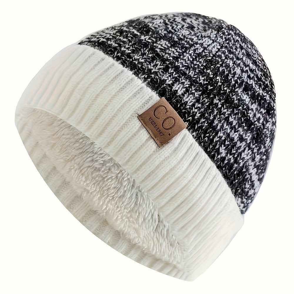 Men'S Sports Knit Hat, Navy Blue and White Striped Design, Fleece-Lined Warm Lining, 5 Colors Available, Soft Fluffy Interior, Hand Washable Cold-Resistant Beanie, Ribbed Texture, Durable Stitching, Novelty Slouchy and Knitte