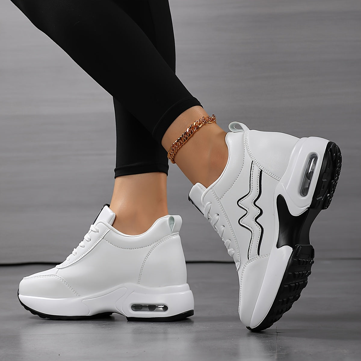 Women'S Platform Sneakers - Thick Platform Shoes with Cushioned Insole & Arch Support, White Lace-Up Sneakers for Everyday, Gym, Office - All-Season Height Increase Footwear, Ladies Sneakers, Gym Footwear, Sleek Design, Comfo
