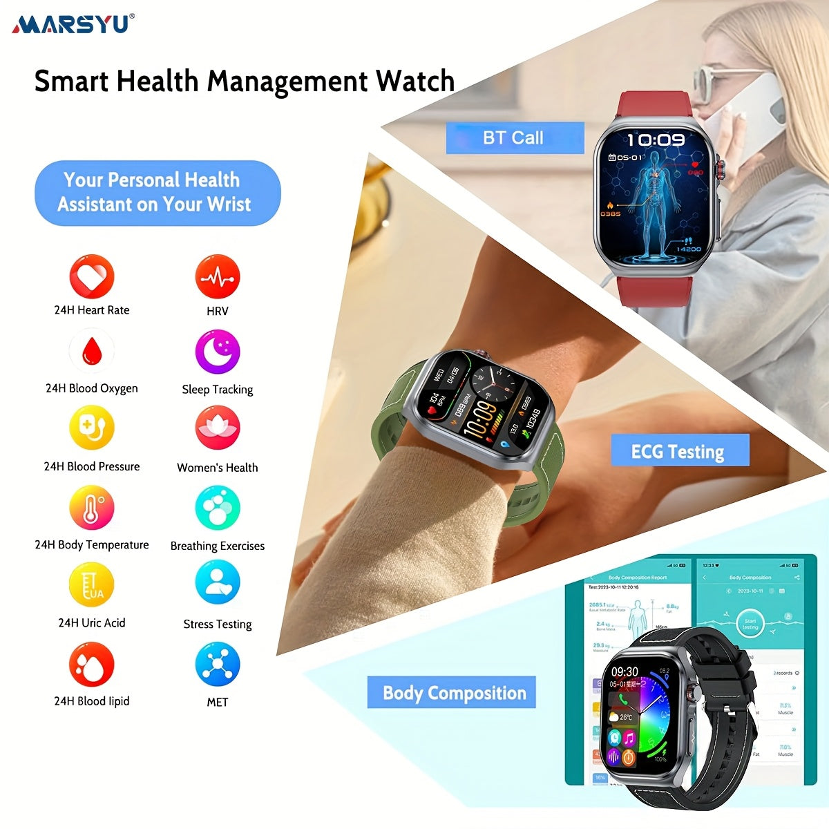 2025 New Smartwatch: 5.18cm AMOLED Large Display, 530mAh Long-Last Battery, BT 5.3 Call, Multi-Sport Modes, Voice Assistant, SOS, Menstrual Tracking, Weather Forecast, Fitness Tracker Watch for Android & IOS, Best Gift for Fa