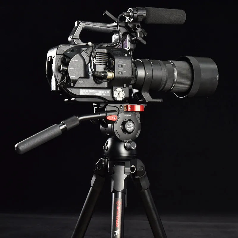 IFOOTAGE Video Camera Tripod Fluid Drag Pan Head with 1/4" and 3/8" Screws Sliding Quick Release Plate for Canon Nikon Sony DSLR