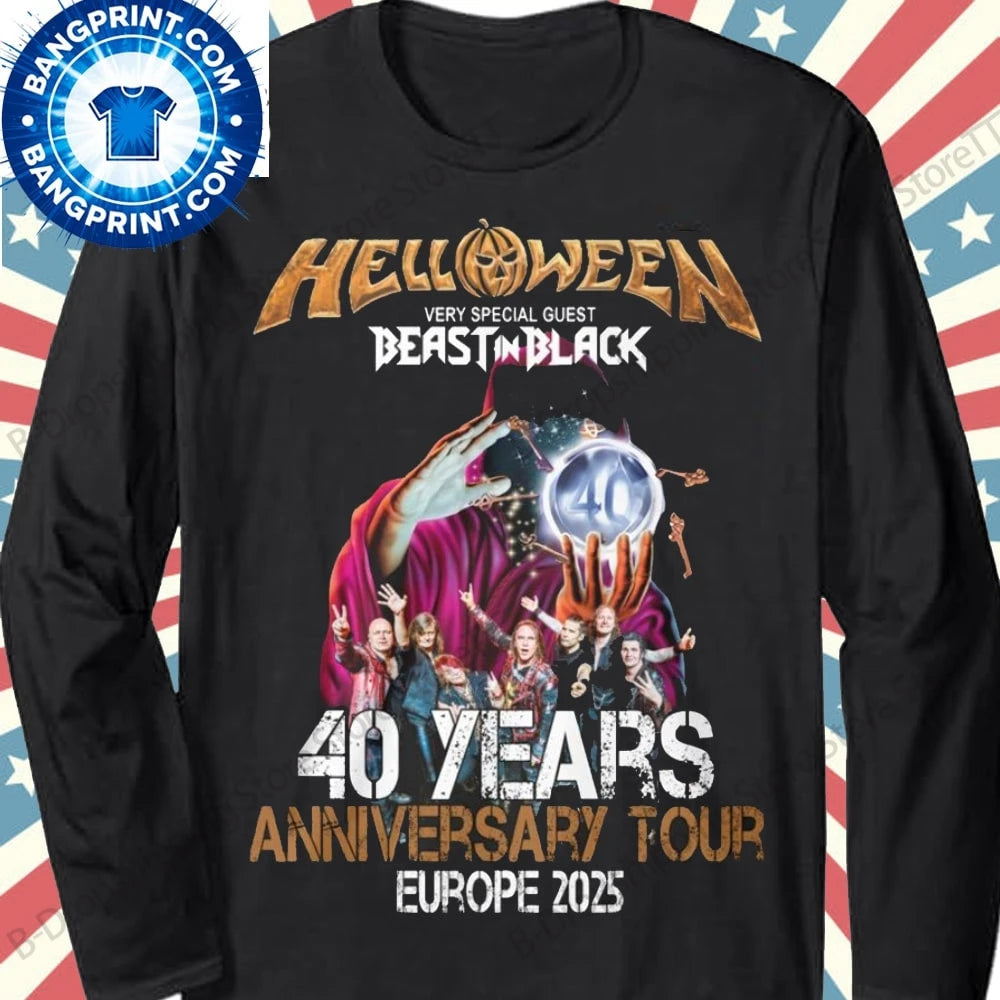 Mens Long Sleeve T-shirt New Rock Helloween 40 Year Anniversary Tour 3D Print T-shirt Men Women Fashion Tops Tees Vintage Tshirt
