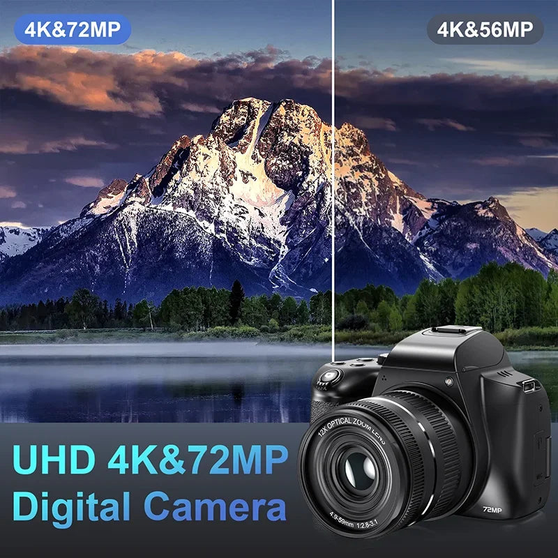 Digital Camera 4K 72MP 12X Optical Zoom UHD Professional Photography Flash Light Auto-Focus WIFI  for Tiktok Ins Youtube Webcast