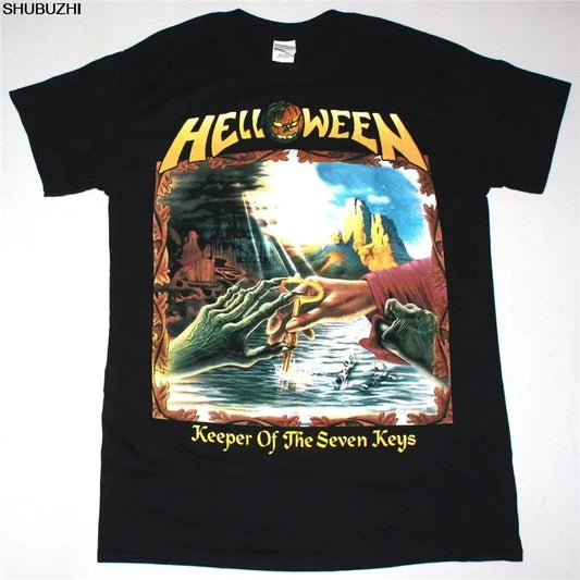Heavy Metal Helloween T-Shirt Band Family Tee Music T-Shirt Summer Short Sleeve Womens T-Shirt Black Casual Crew Neck Cotton Tee