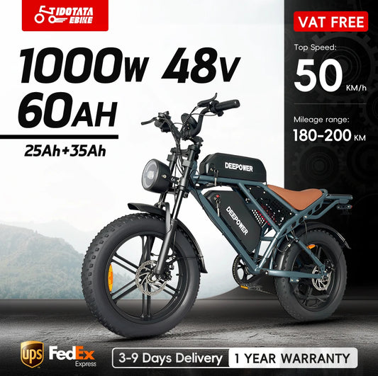IDOTATA QS7 Electric Bike for Adults, 48V 60Ah, Dual Battery, 20inch, 4.0 Fat Tires,Snow Mountain E-Bike, 1000W Electric Bicycle