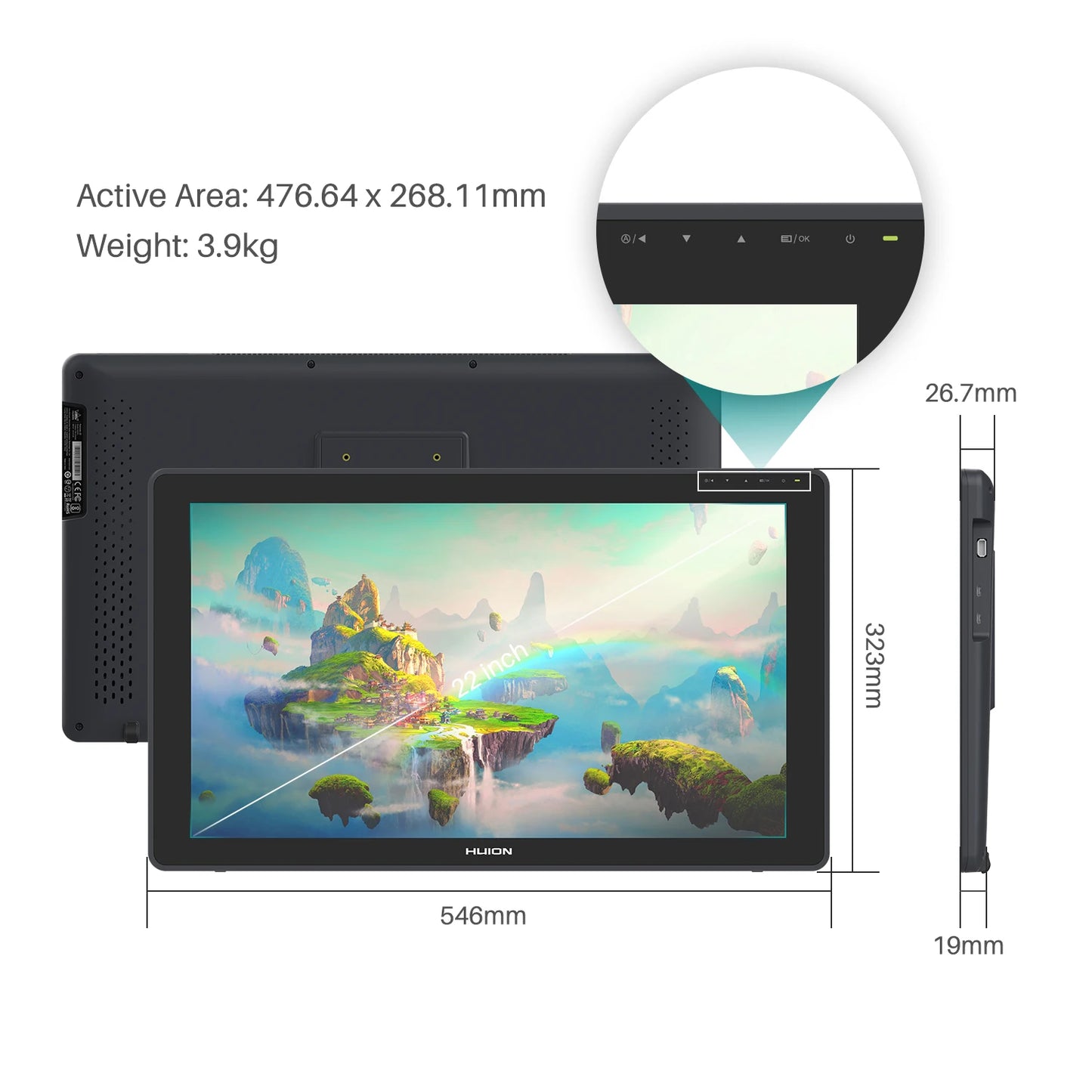 Huion Kamvas 22 Plus Qled Graphics Tablet Monitor Drawing Screen 21.5 Inch Art Pen Display 140%srgb