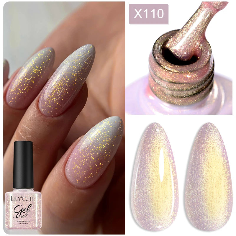 LILYCUTE 5ML Champagne Gold Reflective Glitter Liner Gel Nail Polish Bright Sparkling French Semi Permanent Nail Painting UV Gel
