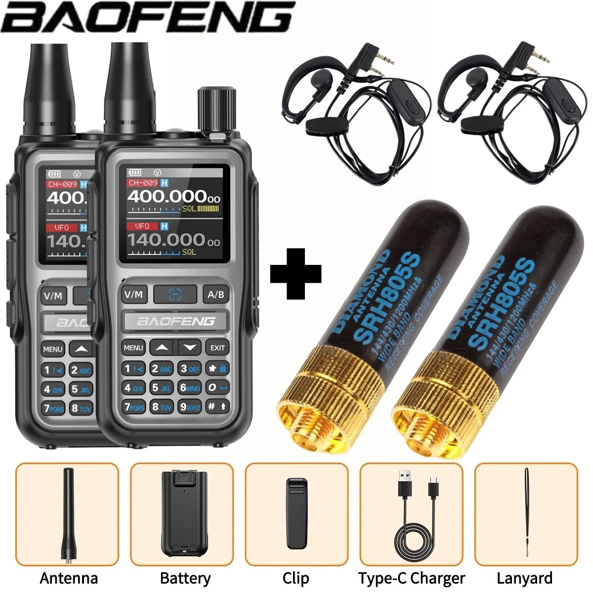 Baofeng UV 5R Mini Full Band Walkie Talkie Bluetooth Programming AM Wireless Copy Frequency 999CH Type-C Portable Ham Radio