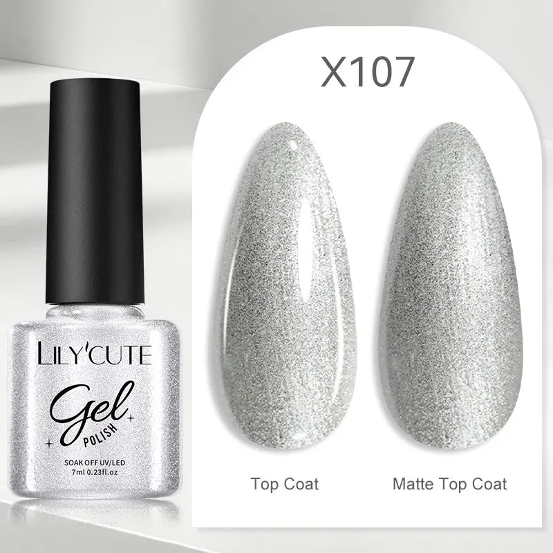 LILYCUTE 5ML Champagne Gold Reflective Glitter Liner Gel Nail Polish Bright Sparkling French Semi Permanent Nail Painting UV Gel
