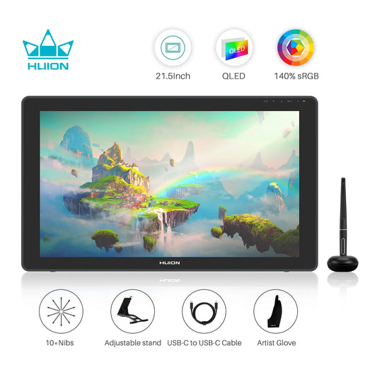 Huion Kamvas 22 Plus Qled Graphics Tablet Monitor Drawing Screen 21.5 Inch Art Pen Display 140%srgb