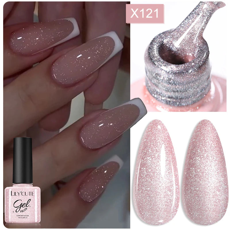 LILYCUTE 5ML Champagne Gold Reflective Glitter Liner Gel Nail Polish Bright Sparkling French Semi Permanent Nail Painting UV Gel