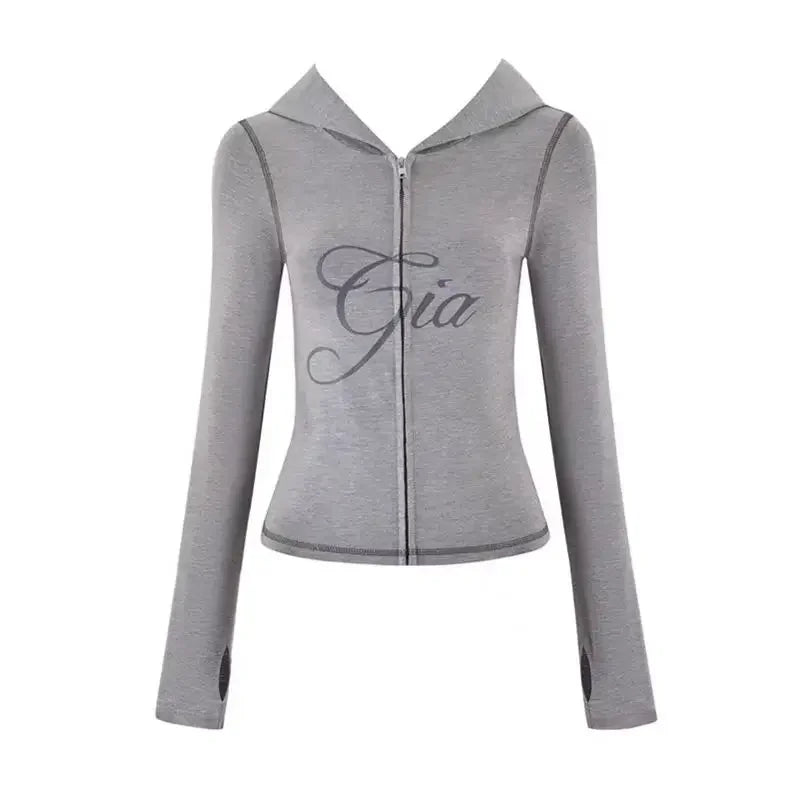 new shoulder letter printed open thread design slim fit hooded zipper short jacket shorts set