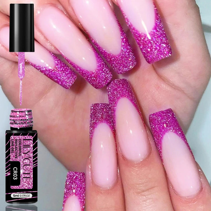 LILYCUTE 5ML Champagne Gold Reflective Glitter Liner Gel Nail Polish Bright Sparkling French Semi Permanent Nail Painting UV Gel