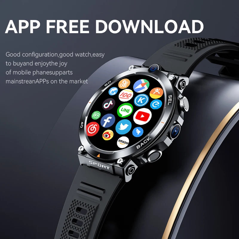 4G Smart Watch Men 1.39 inch Screen 900mah Battery 8GB+128GB RAM 500W Camera Video Call GPS WIFI Google APPS Download Smartwatch