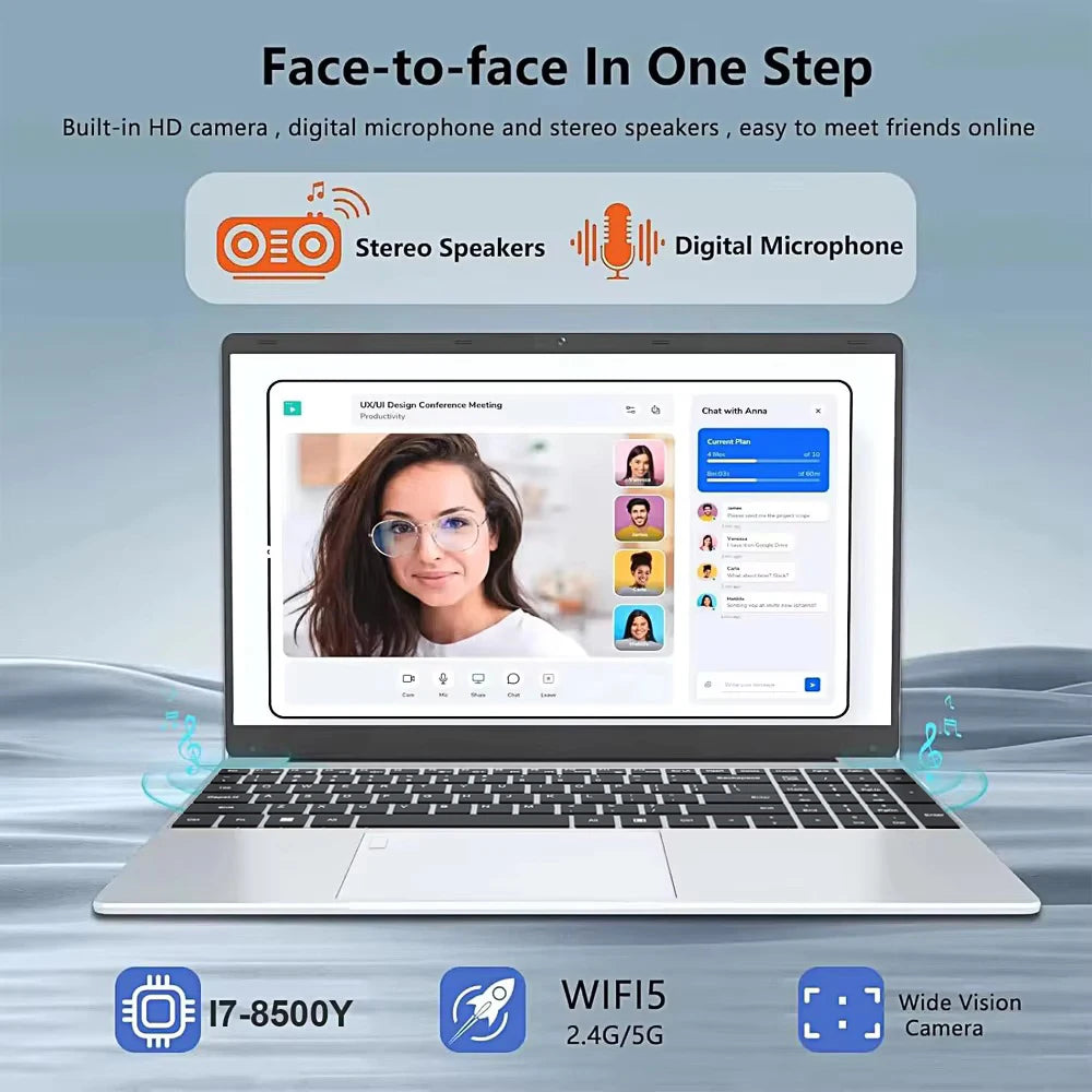 2025 Windows 11 Laptop Computer Intel Core i7 8500Y N4000 Ultra-thin Notebook 16GB RAM 1TB 2TB SSD 15.6" Fingerprint Unlock  PC