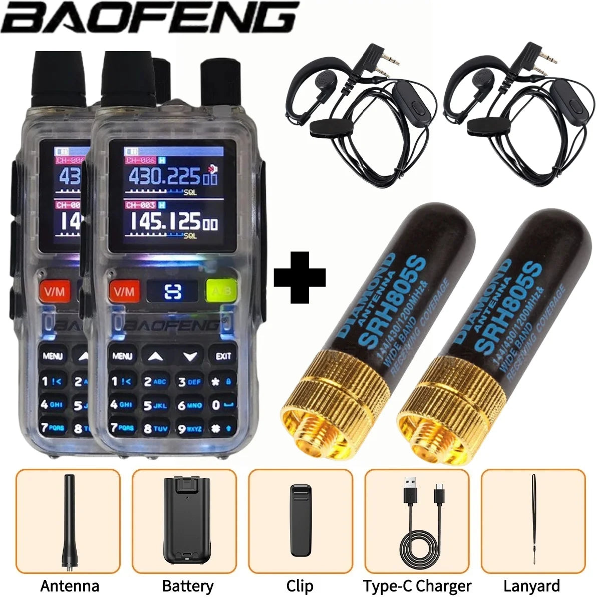 Baofeng UV 5R Mini Full Band Walkie Talkie Bluetooth Programming AM Wireless Copy Frequency 999CH Type-C Portable Ham Radio