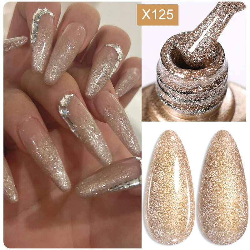 LILYCUTE 5ML Champagne Gold Reflective Glitter Liner Gel Nail Polish Bright Sparkling French Semi Permanent Nail Painting UV Gel
