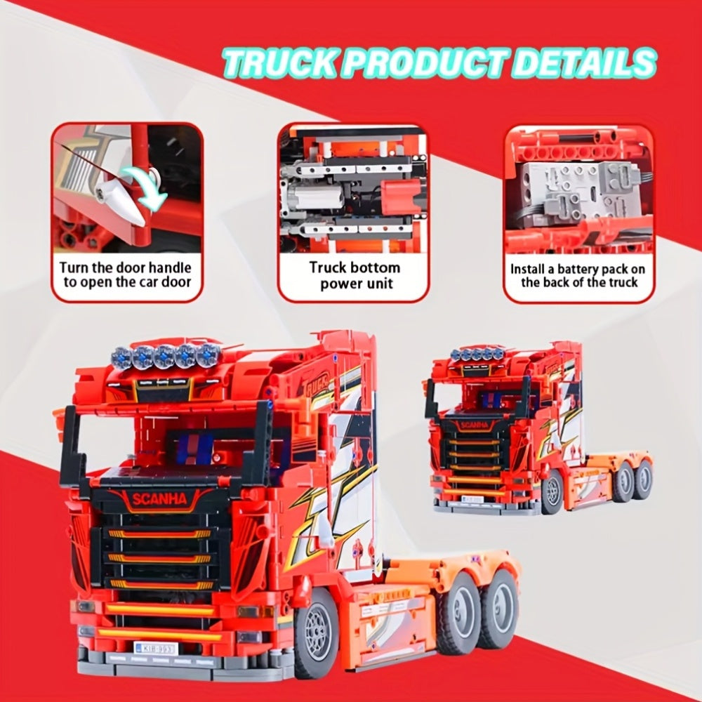 Large/Complex Red Heavy-Duty Truck Building Blocks Set - Realistic Tractor & Construction Vehicle Model Kit with Detailed Bricks, Challenging Assembly for &, Christmas/Birthday Gift for Home or Office Display