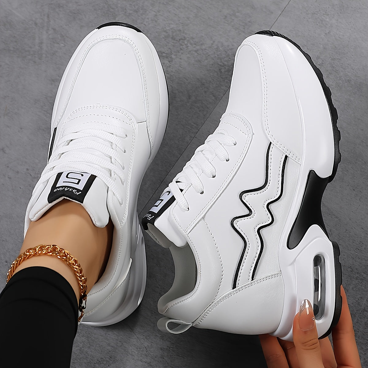 Women'S Platform Sneakers - Thick Platform Shoes with Cushioned Insole & Arch Support, White Lace-Up Sneakers for Everyday, Gym, Office - All-Season Height Increase Footwear, Ladies Sneakers, Gym Footwear, Sleek Design, Comfo