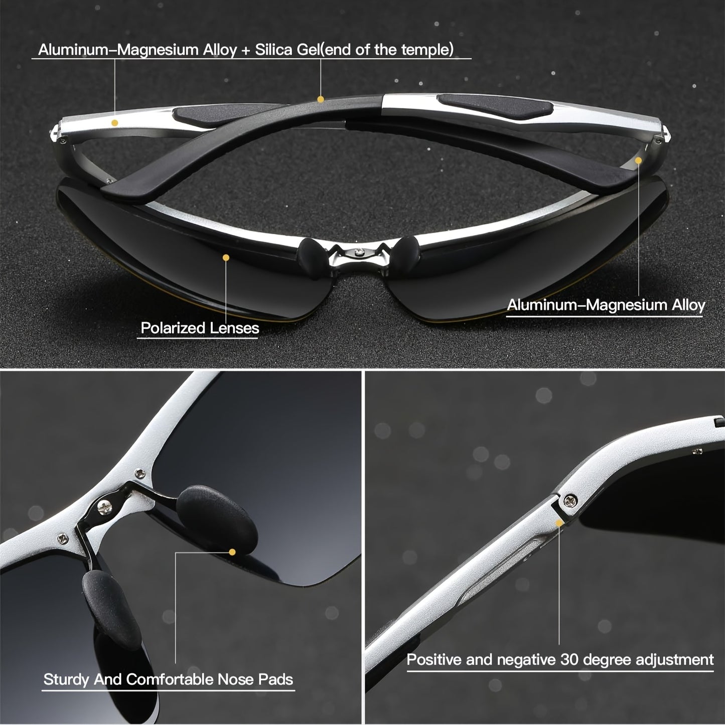 RoyalHot Men's Premium Aluminum Magnesium Polarized Fashion Glasses Driving Fashion Glasses with Golden Frame & Dark Tinted Lenses, Includes Case & Microfiber Cloth for Hiking Running Fishing, Outdoor Eyewear, Sleek Design, L