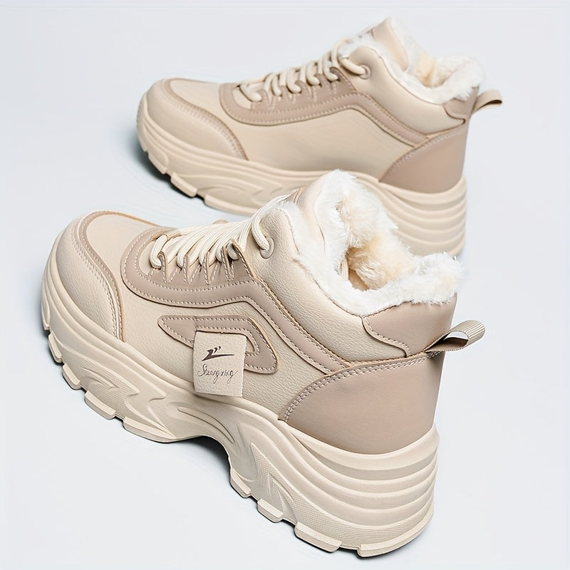 Women'S Winter High-Top Sneakers - Thick Platform Shoes with Cushioned PVC Sole, Lace-Up Closure, Non-Slip Traction - All-Season Everyday & Formal Shoes - Synthetic, Ladies Sneakers, Casual Footwear, Durable Footwear, Office