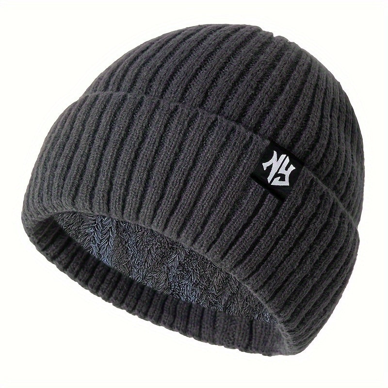 Unisex Thick Fleece-Lined Beanie - Thick Warm Winter Hat with NY Logo, Soft Stretchy Lightweight Design for Men & Women, Outdoor Cold Weather Essential, Ideal Gift for Friends & Family, Hat, Cold Weather Gear, Minimalist Fash