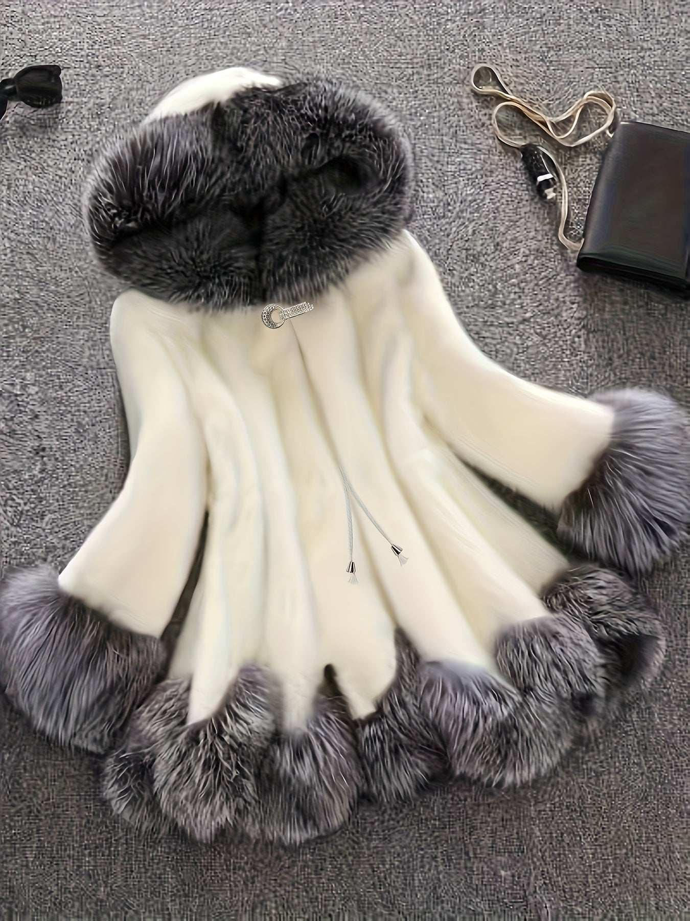 Women's Elegant Coat - Winter Formal & Everyday Outerwear with Hood, Non-Stretchy Structured Fit, Easy-Care Luxury Cold Weather Jacket for Women (Autumn/Winter), Cozy Warm Wear, Faux Fur Lining, Plush Accents