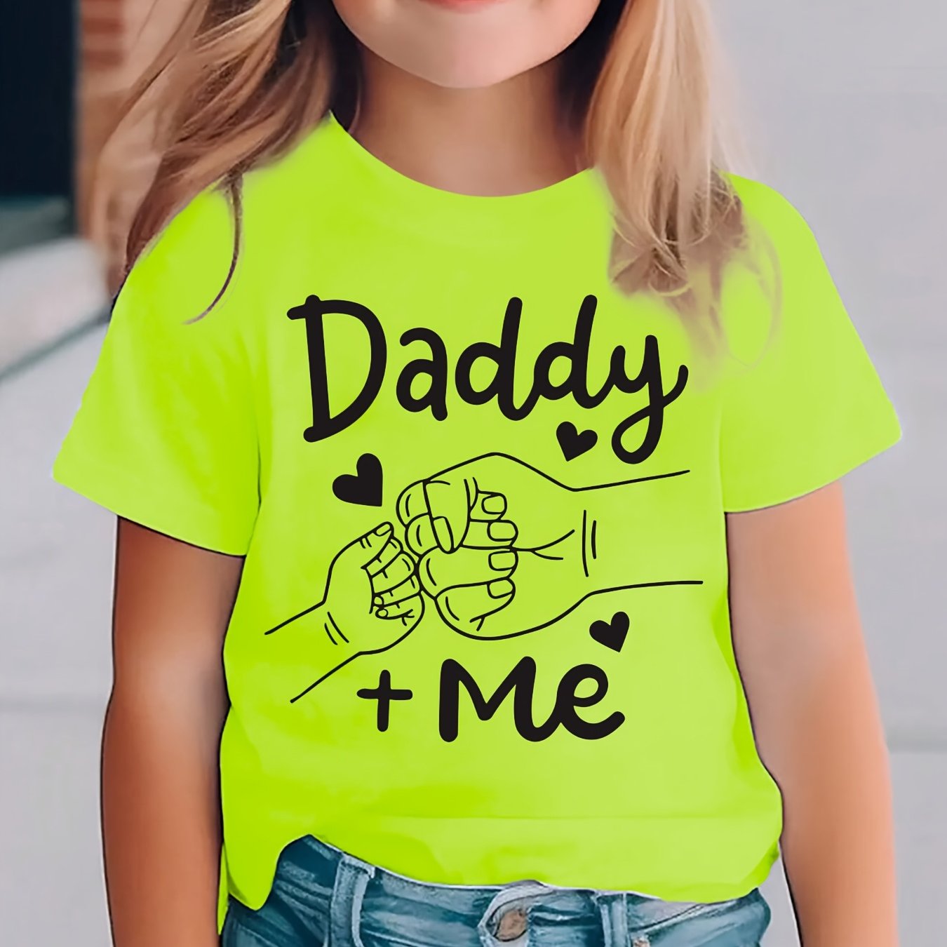 Summer Fashion Girls' Short Sleeve T-Shirt with "Big Fist Meets Little Fist" Daddy + Me Letter Print Casual Top NYDX4322