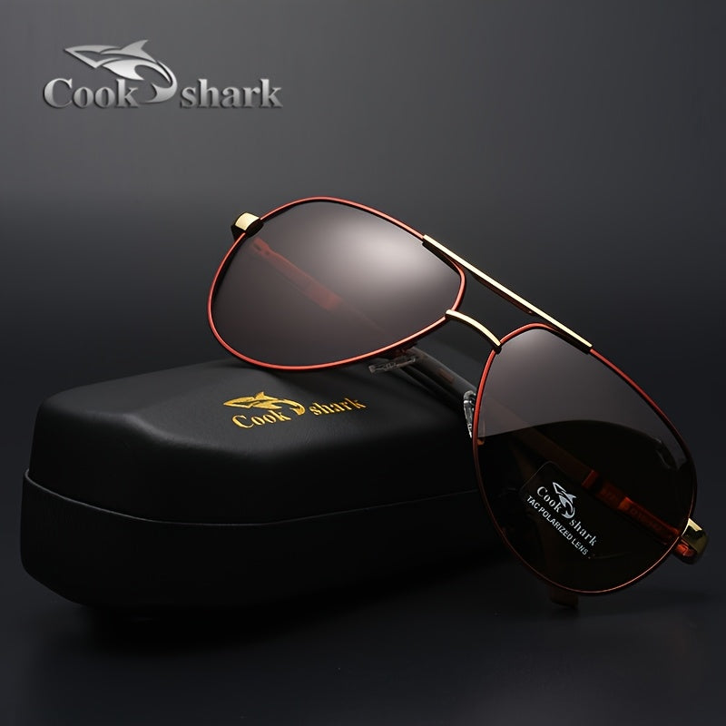 cookshark Men'S Pilot Fashion Glasses - Lightweight Retro Style with Black Frame & Red Accents, TAC Lenses for Travel, Business, Casual Wear - Includes Case & Microfiber Cloth, Travel Eyewear, Stylish Eyewear, Durable Eyeglas