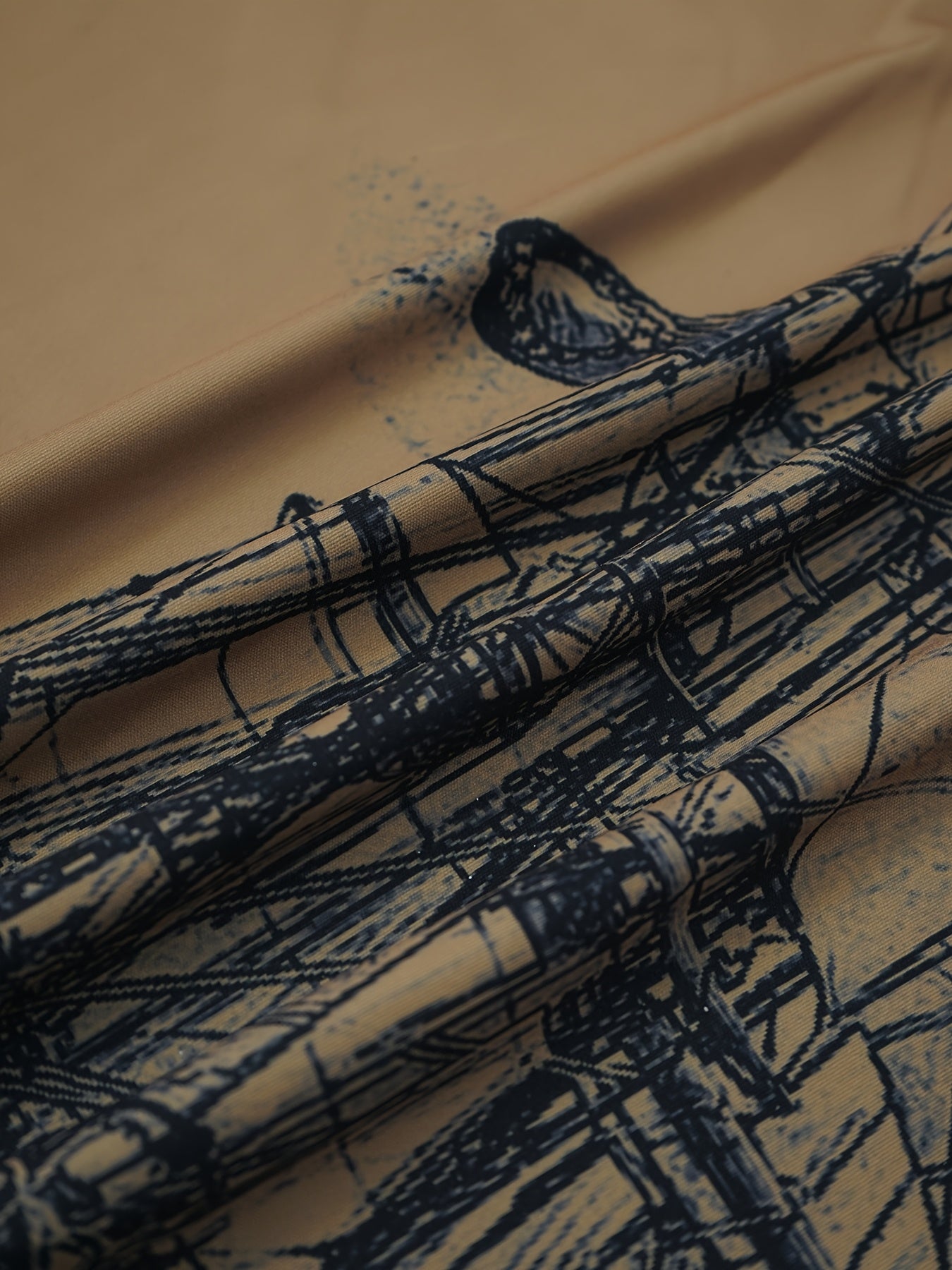 Autumn Distressed Style Sailboat Print Men'S Casual Comfortable Long-Sleeved Polo Shirt Inner Cloth