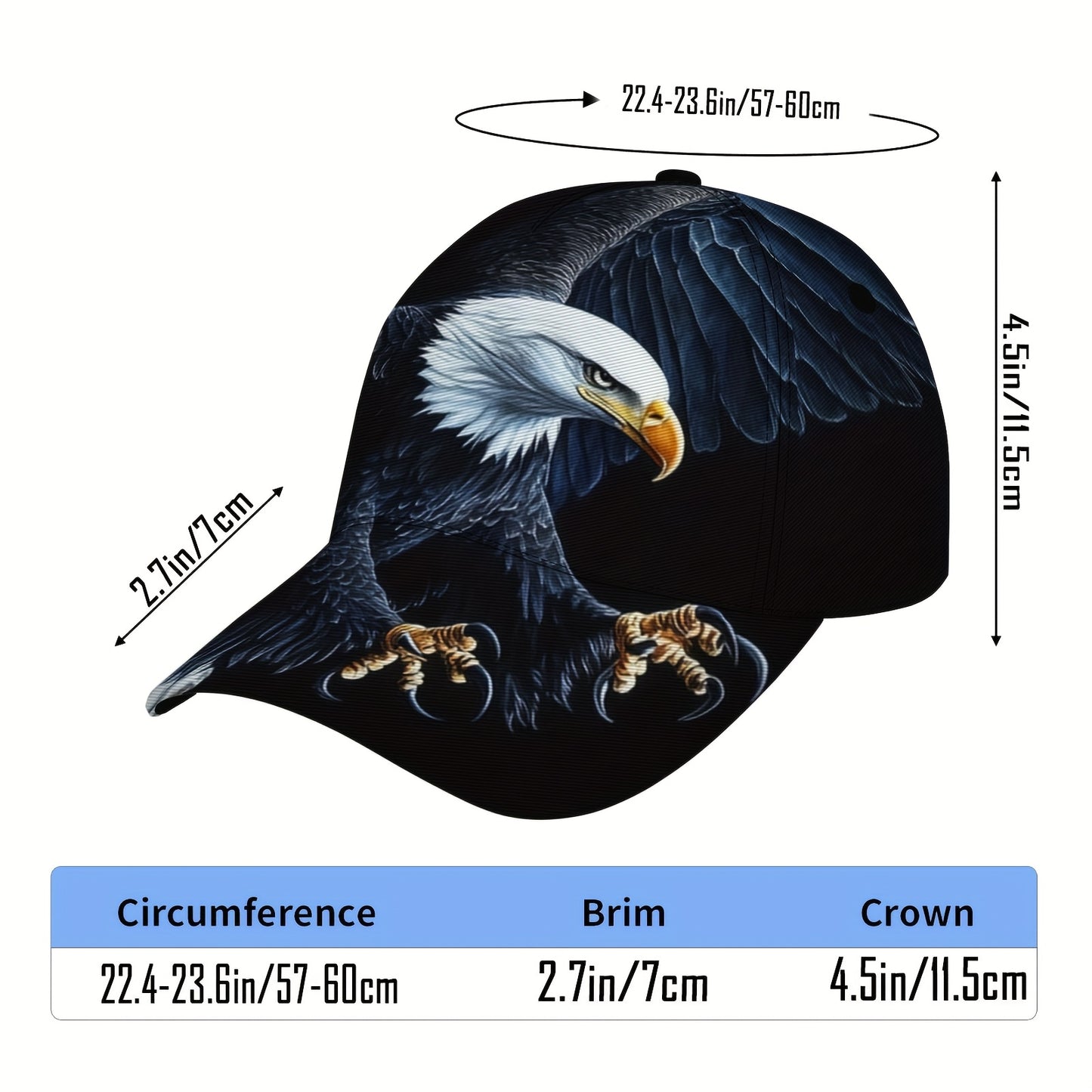1pc Baseball Cap with Majestic Eagle in Flight - Adjustable Strap, Lightweight Foldable Hat for Outdoor Sports, Hiking, Casual - Unisex Duckbill Cap for Men & Women (Machine Washable) - Bold Eagle Graphic Design, Hiking Gear,