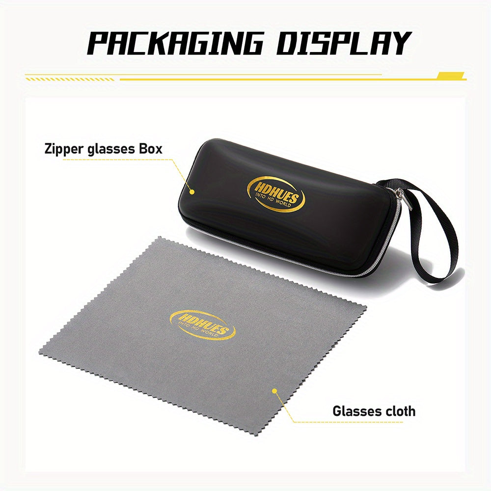 HdHues Unisex Polarized Glasses, Casual Square Oversized Frame, Metal & Acetate, PC Lens, UV Protection, Daily Leisure Sports Glasses with Case