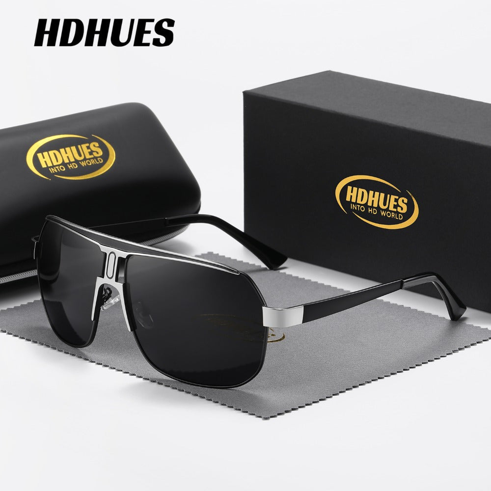 HdHues Unisex Polarized Glasses, Casual Square Oversized Frame, Metal & Acetate, PC Lens, UV Protection, Daily Leisure Sports Glasses with Case