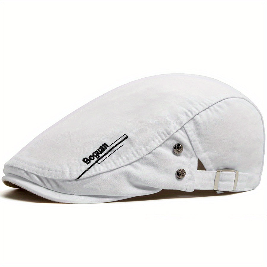 Men'S and Women'S Cotton Embroidered Flat Cap with Star Design - Elegant Non-Stretch Fabric, Hand Washable, Ideal for Spring and Summer, Casual Headwear | Embroidered Flat Cap | Cotton Flat Cap