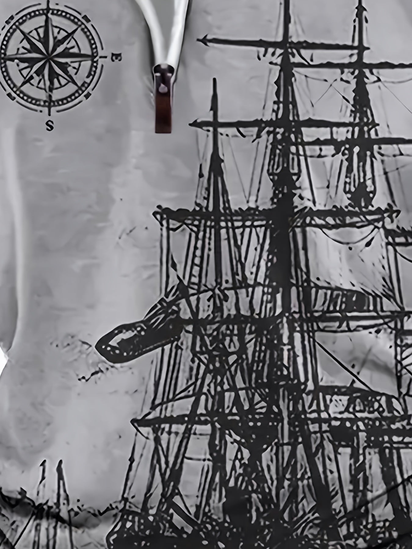 Autumn Distressed Style Sailboat Print Men'S Casual Comfortable Long-Sleeved Polo Shirt Inner Cloth