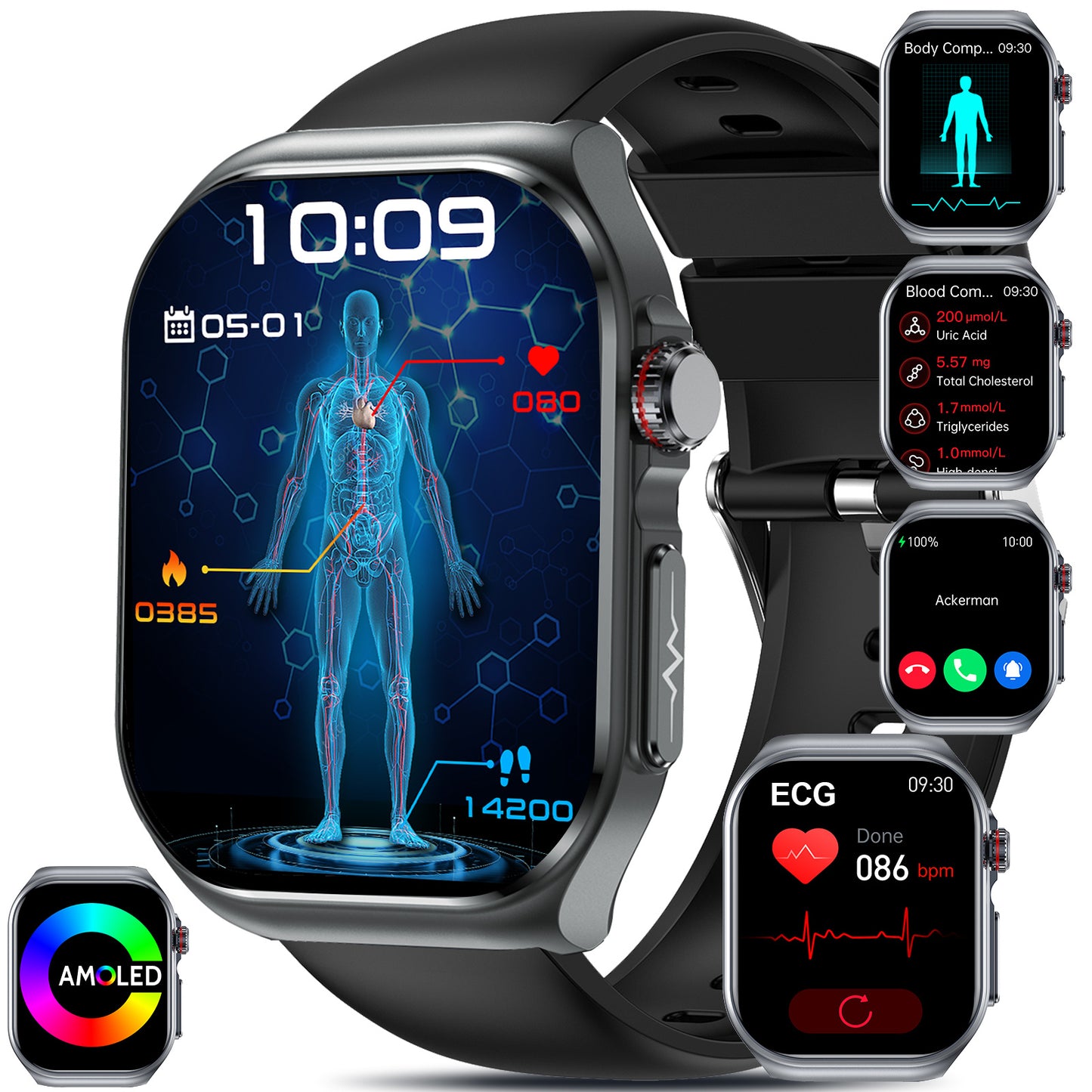 2025 New Smartwatch: 5.18cm AMOLED Large Display, 530mAh Long-Last Battery, BT 5.3 Call, Multi-Sport Modes, Voice Assistant, SOS, Menstrual Tracking, Weather Forecast, Fitness Tracker Watch for Android & IOS, Best Gift for Fa