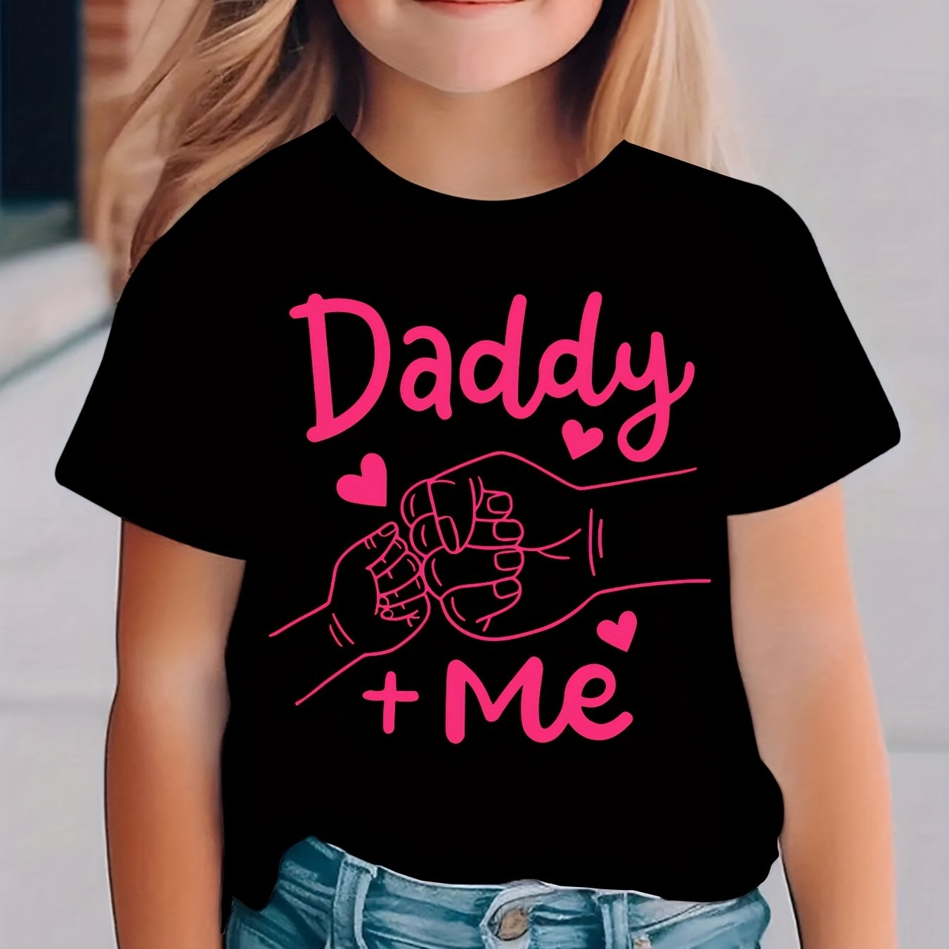 Summer Fashion Girls' Short Sleeve T-Shirt with "Big Fist Meets Little Fist" Daddy + Me Letter Print Casual Top NYDX4322