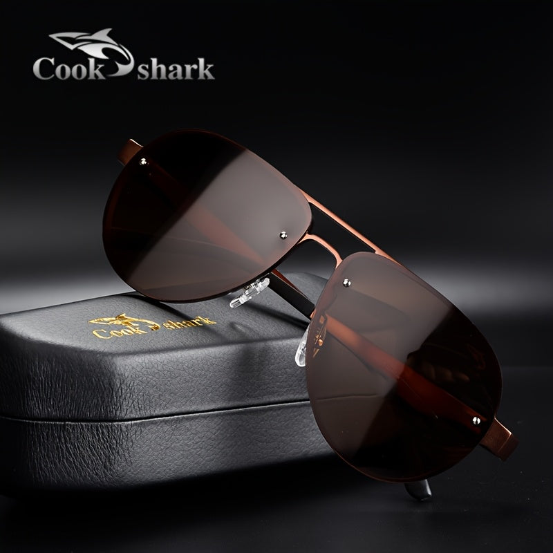 cookshark Men's Retro Pilot Fashion Glasses - Lightweight Oval Frame, Vintage Style with Protective Case - Black & Golden Accents for Casual, Parties, Stylish Logo Detail, Premium Feel Eyewear