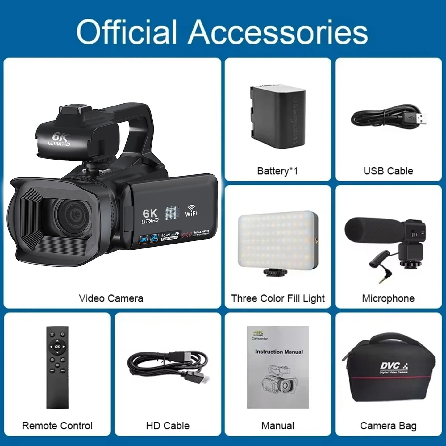 6K Professional Video Camera for Photography 18X Digital Zoom Night Vision Vlogging Camera 64MP WiFi Livestream Webcam Camcorder