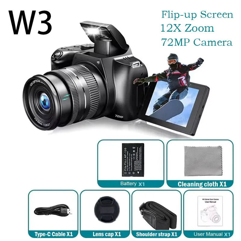 Digital Camera 4K 72MP 12X Optical Zoom UHD Professional Photography Flash Light Auto-Focus WIFI  for Tiktok Ins Youtube Webcast