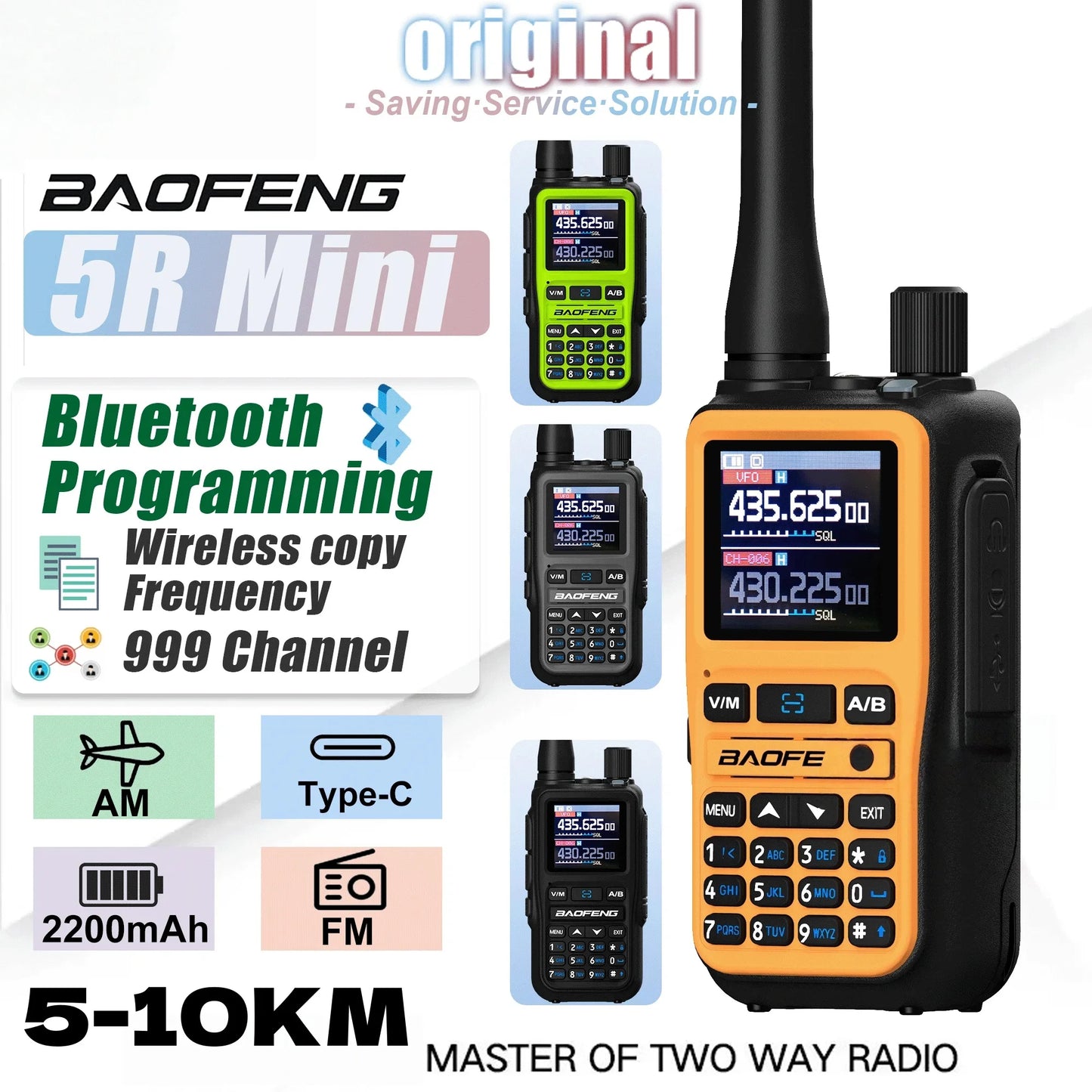 Baofeng UV 5R Mini Full Band Walkie Talkie Bluetooth Programming AM Wireless Copy Frequency 999CH Type-C Portable Ham Radio