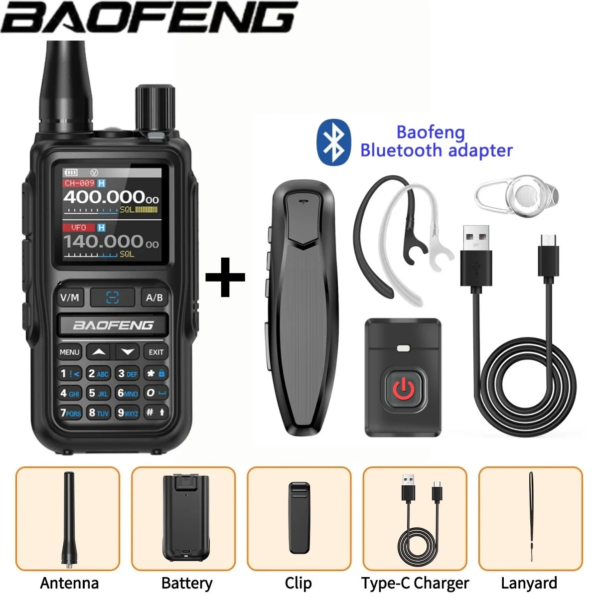 Baofeng UV 5R Mini Full Band Walkie Talkie Bluetooth Programming AM Wireless Copy Frequency 999CH Type-C Portable Ham Radio