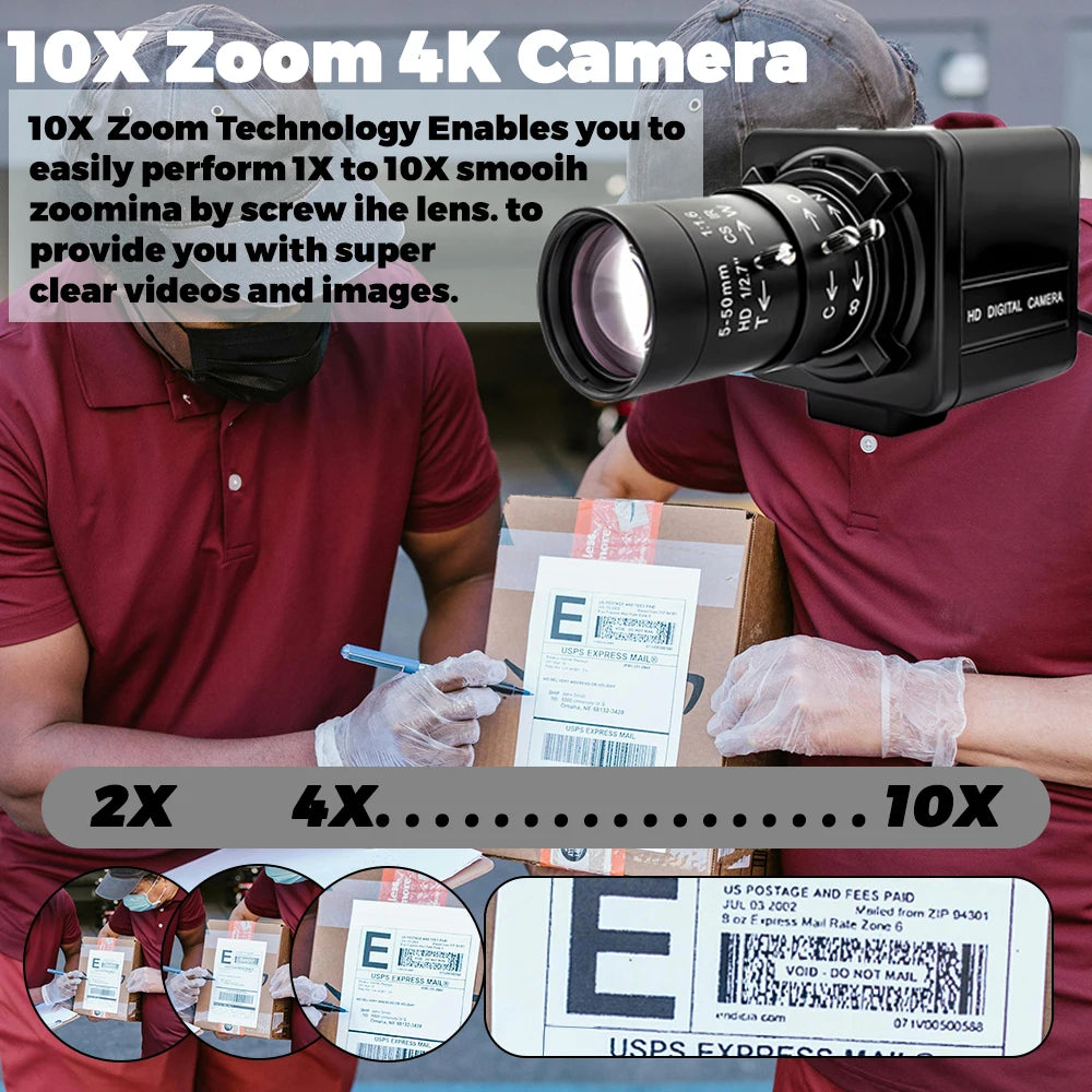 WGWK 4K CMOS POE Digital Live Stream Camera 3/4/5/8MP HD Security Protection Webcam Industrial 2.1/5-100mm Manual Varifocal Lens